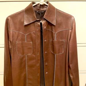 Leather shirt jacket